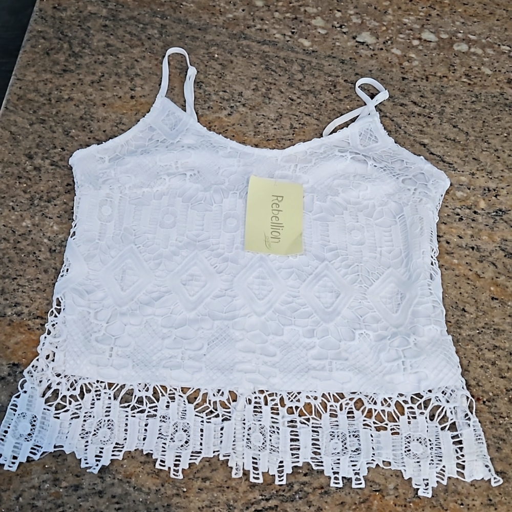 White Crochet Top Small
